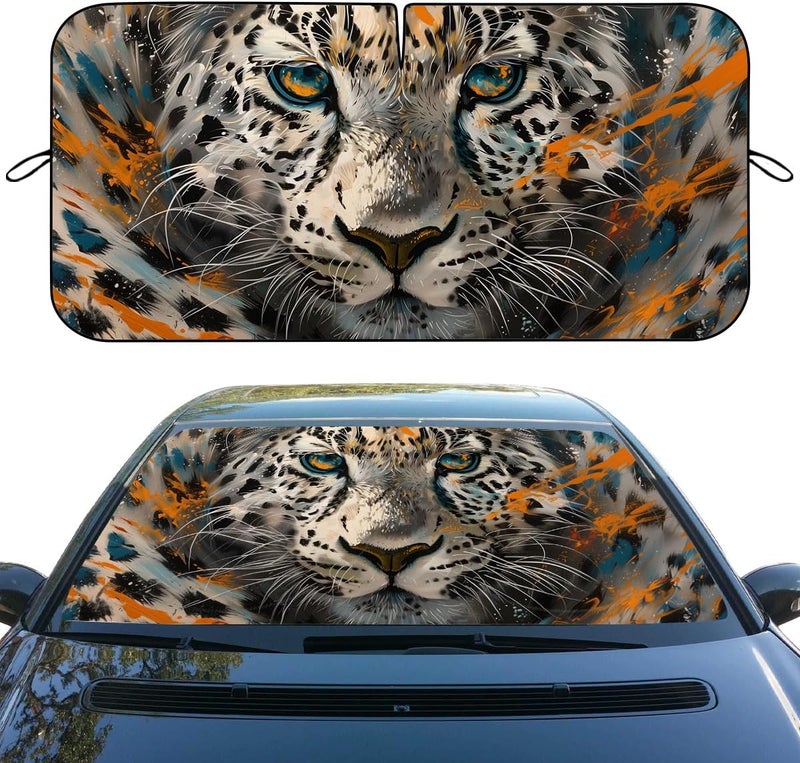 Qoueucc Leopard Print Car Windshield Sun Shade, White, Universal Fit, 59" L x 31.5" W, Blocks UV Rays, Sun Visor Protector - Image 1